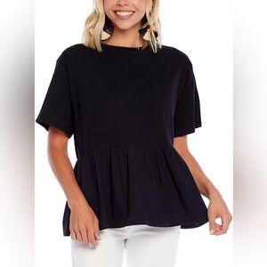 Mud Pie Fallon Women's Short Sleeve Peplum Top Size Large